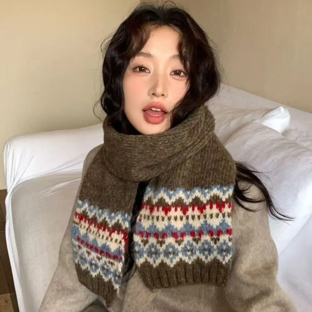 

Шерстяной жаккардовый вязаный шарф в стиле ретро, утепленные зимние кашемировые шарфы, теплая однотонная шаль в стиле Fair Isle, осень-зима