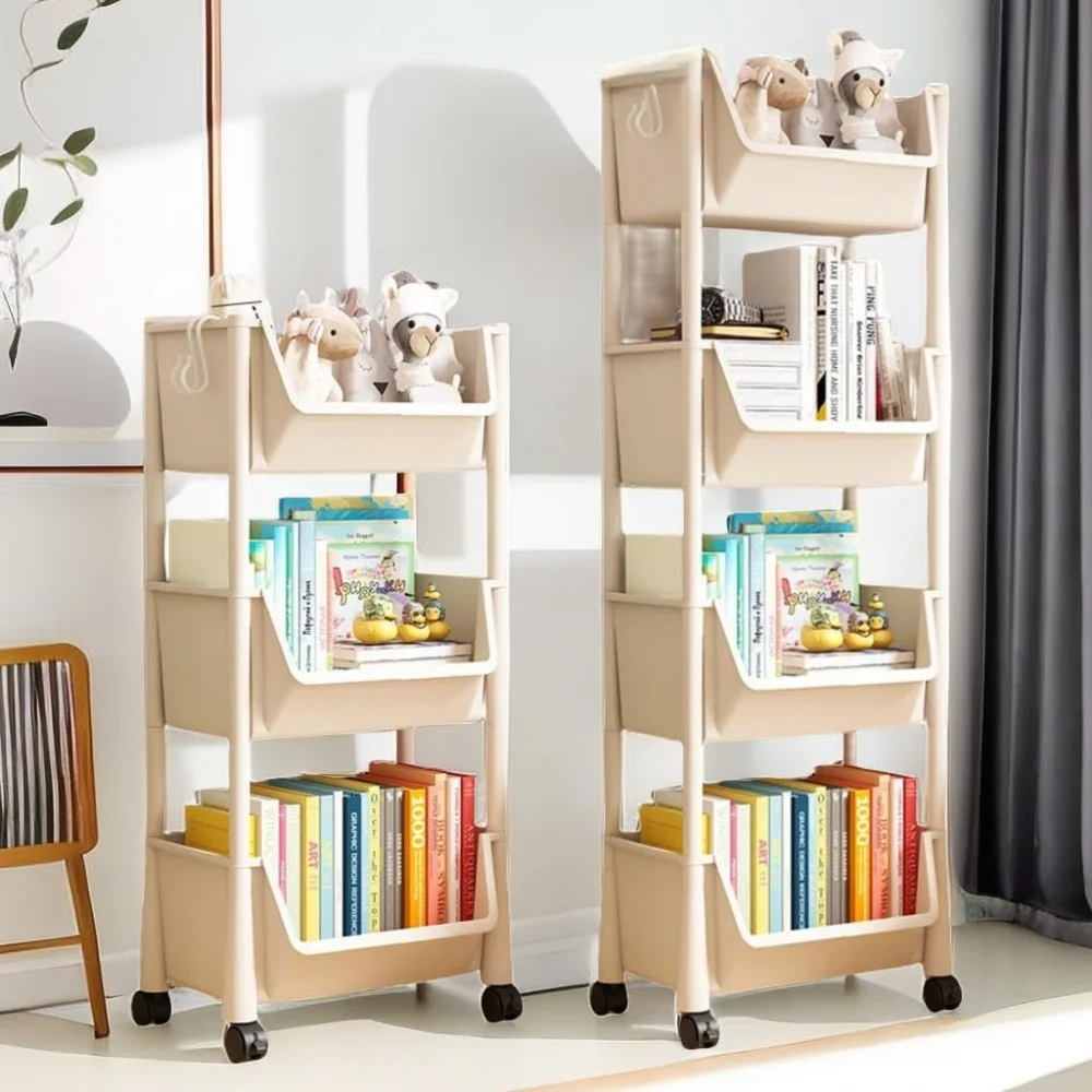 Children's Bookcases Rack Cart Home Toy Storage Reading Shelves Furniture With Wheels Removable Small Bookshelves With Wheels