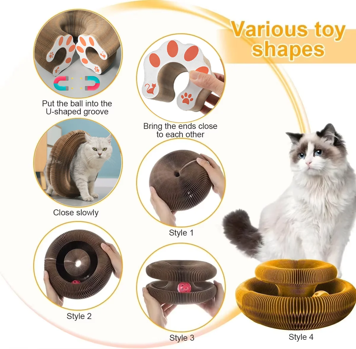 Magic Cat Scratch Organ Board Cat Toy con Ball Cat Grinding Claw Cat Climbing Frame Kitten Round ondulato Cat Scratching Toy