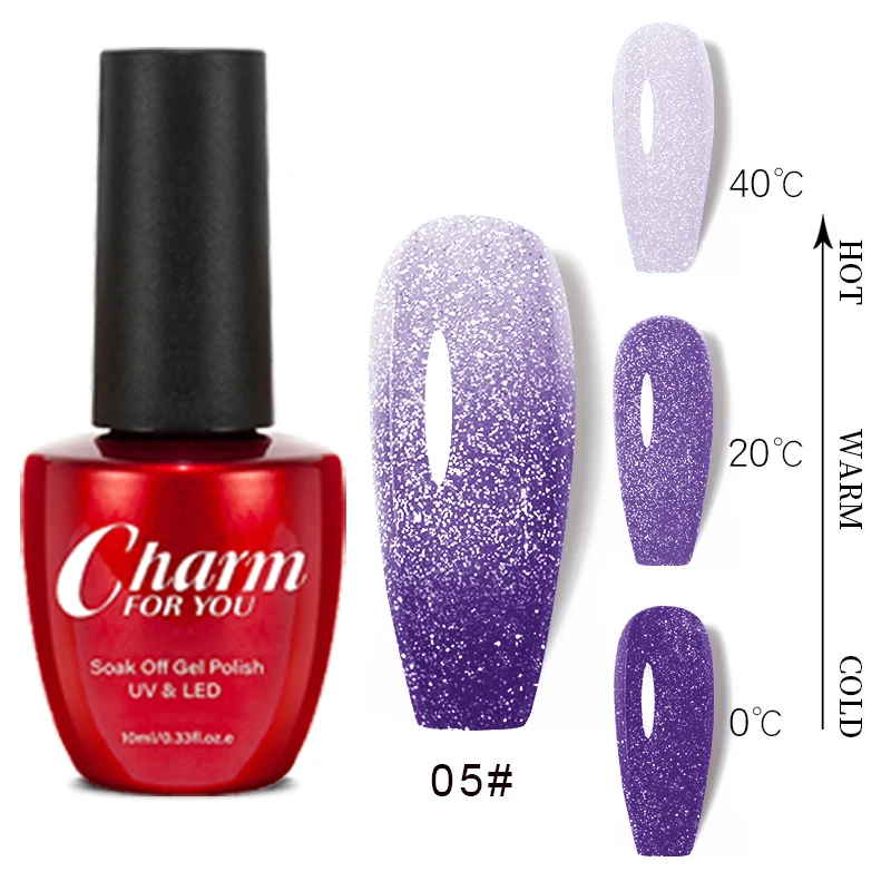 Esmalte de uñas de Gel térmico con purpurina, 3 capas, cambio de temperatura, Semi permanente, Soak Off, UV LED, arte de uñas, Gel DIY, 10ml
