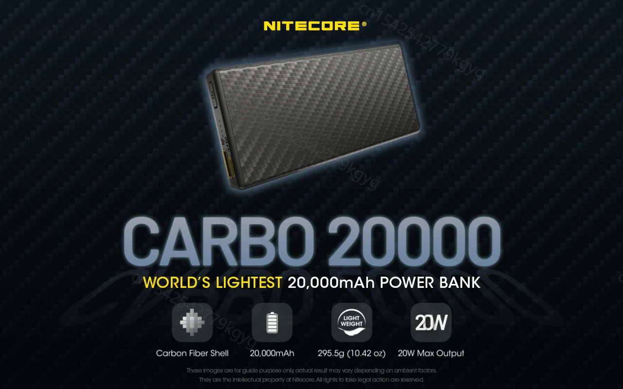 NITECORE CARBO 20000 20000mAh Mobile Power Bank IPX5 Raing Carbon Fiber PD/QC 20W Fast Charge Low Current Mode Protection Phones