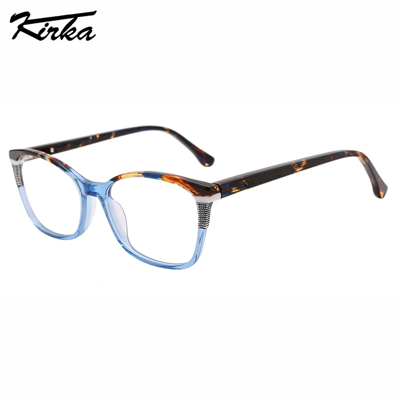 Kirka Female Acetate Cat Eye Dotted/Stripes Crystal Laminating Colors Optical Frames Prescription Lens Eyeglasses WD4255