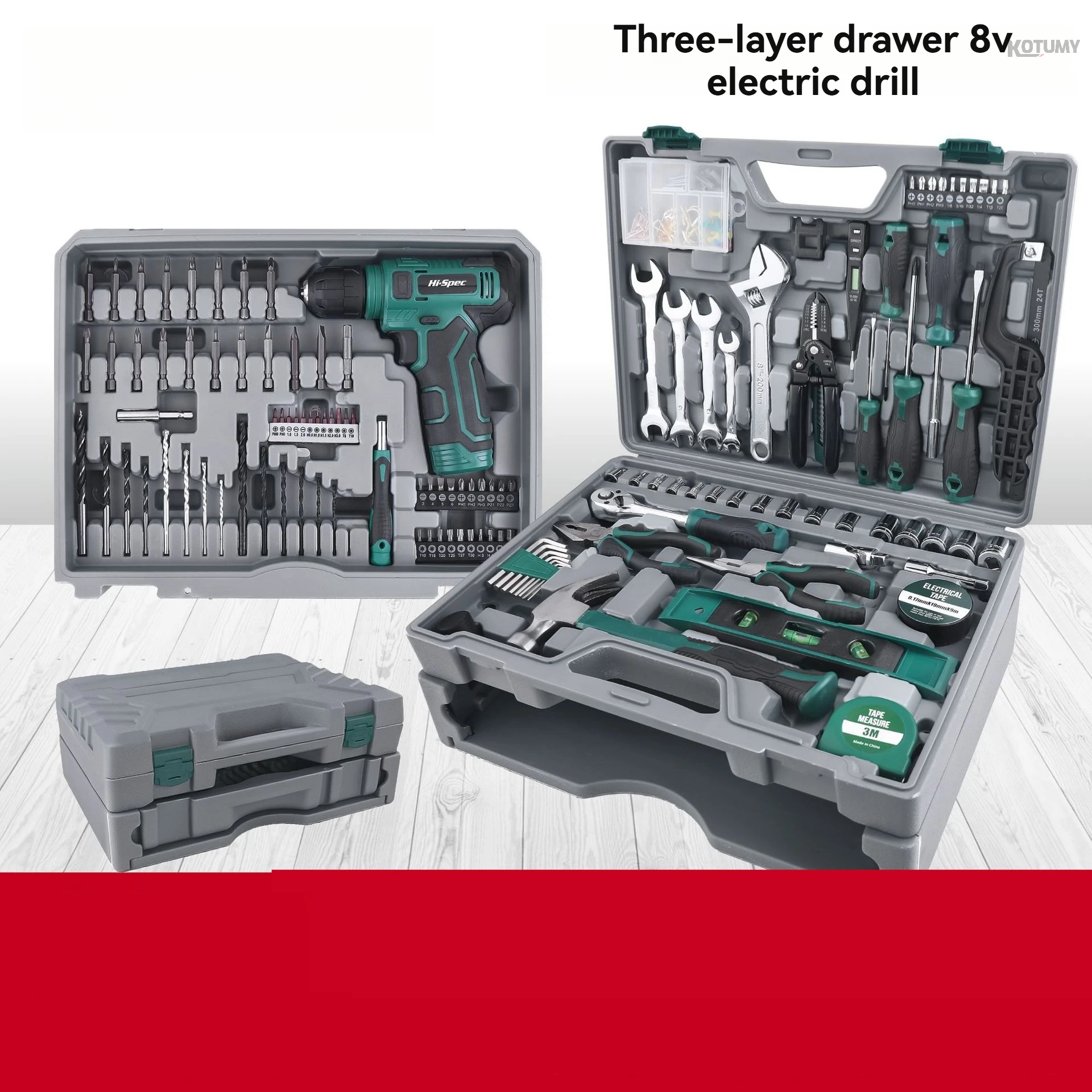 

8V Lithium Electric Drill Screwdriver Set Drawer Type Three-layer Tool Box Multifunctional Household Hand Drill Power Tools Comb