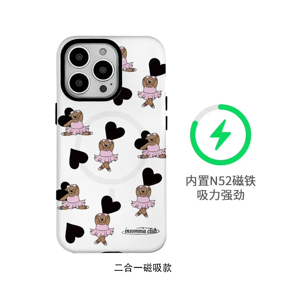 

Ins Pink Ballet Bear Case for IPHONE 17Air 16ProMax 15Plus 14 13 12 Mini 11pro XR X Acrylic TPU Two in One Magnetic Phone Cases