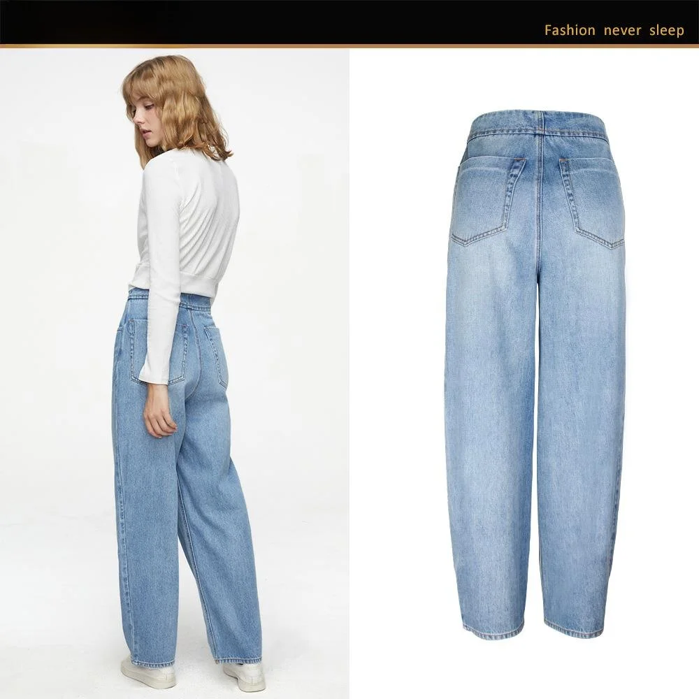 

Loose Casual Wide Leg Jeans High Waist Floor Length Trousers Women's plus Size Straight Cut Denim Pants European Style Washed