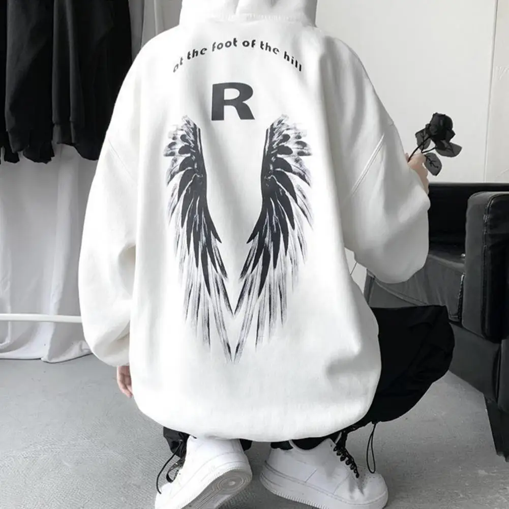 Men Winter Hoodie Men Hip Hop Style Sweatshirt Men's Hip Hop Style Wing Print Hoodie Winter Thickened Warm Top Loose for Student