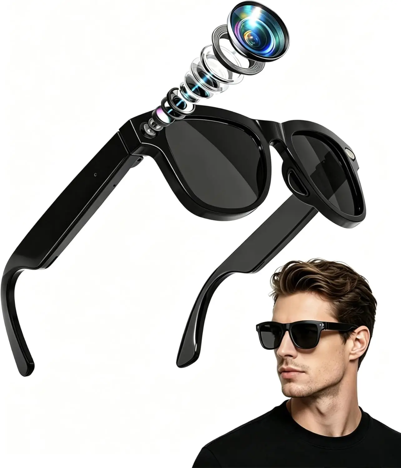 

8MP 4K Camera Smart Glasses, 1080P Video Recording, ChatGPT Voice Assistant, Real-Time Translation, Open Ear Headphones for Outdoor