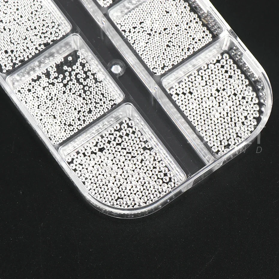 Set de 6 recipientes con cuentas mini caviar para uñas, 0.6-2mm, cuentas de acero inoxidable plateadas, accesorios DIY para decoración de manicura 6
