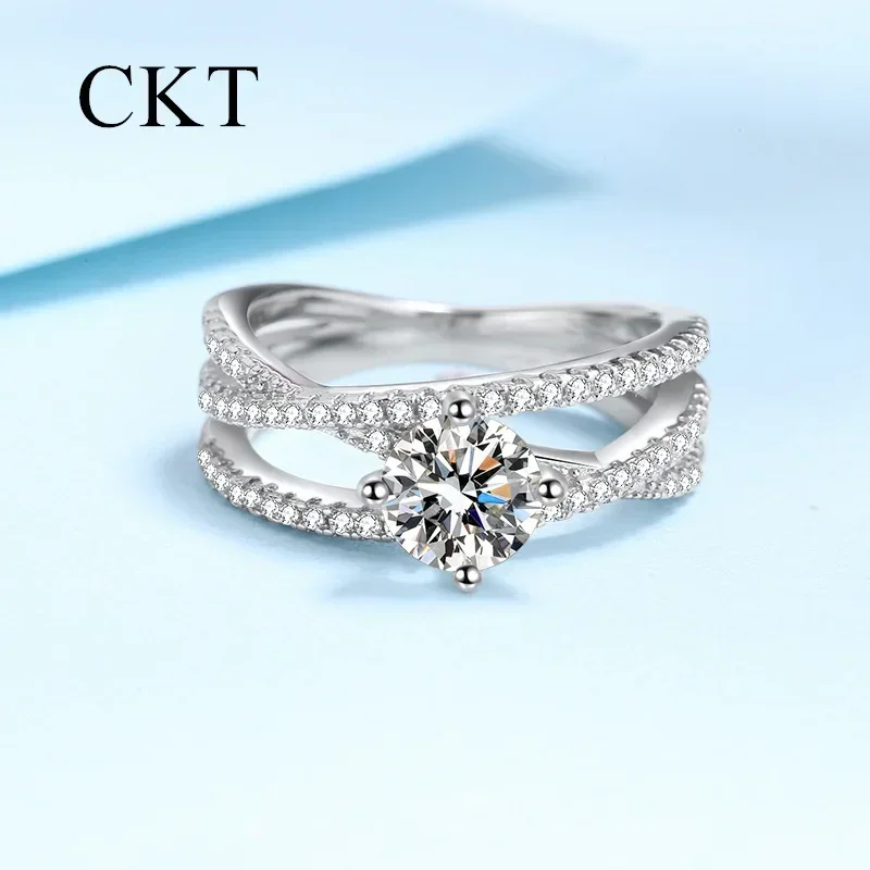 

18K White Gold Rings for Women Three Lives Luxury Platinum Pt950 1 Carat Moissanite Diamond Ring For Girlfriend Wedding Jewelry