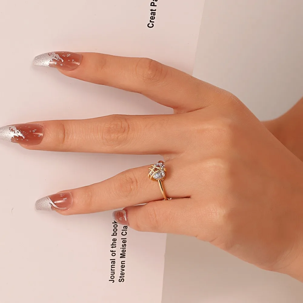 Sweet Romantic Pink Opal Crystal Stereo Heart Snowflake Zircon Bow Tie Ring Stainless Steel Open Ring for Women Luxury Jewellery