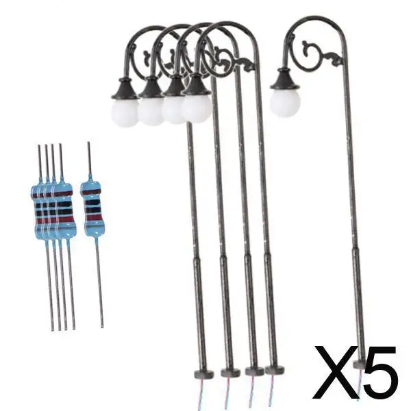 

5x 1/87 LED Street Railway Lights Retro Train Model with Resistors Scenery Diorama Micro Landscape Layout