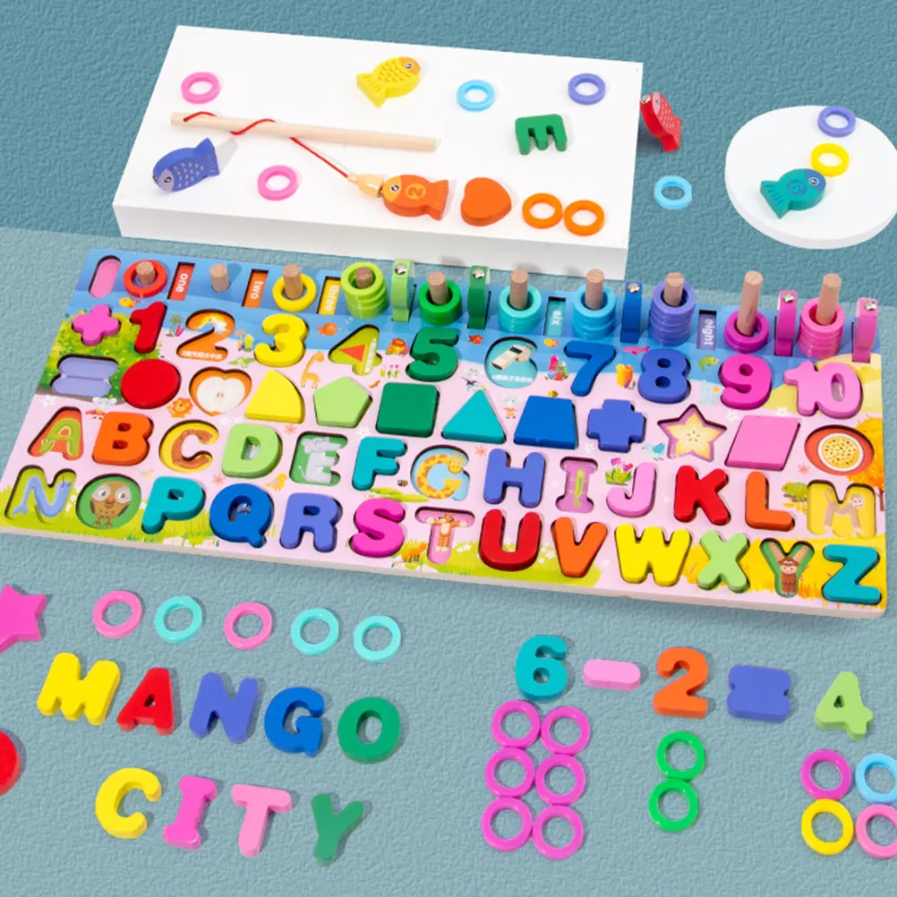 

1Set Wooden Educational Catch Fish Number Matching Early Learning Play for Kids Building Blocks