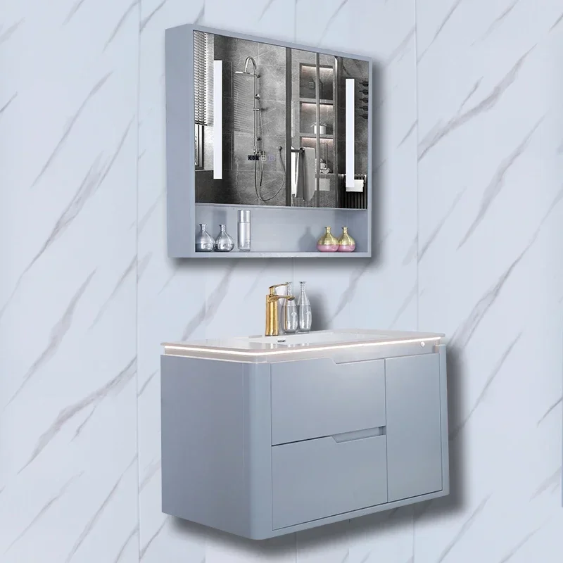 ~Plate Whole Washbin Seamless Ceramic Basin Bathroom Cabinet Combination Smart Solid Wood Bathroom Cabinet Washstand Wash Basin