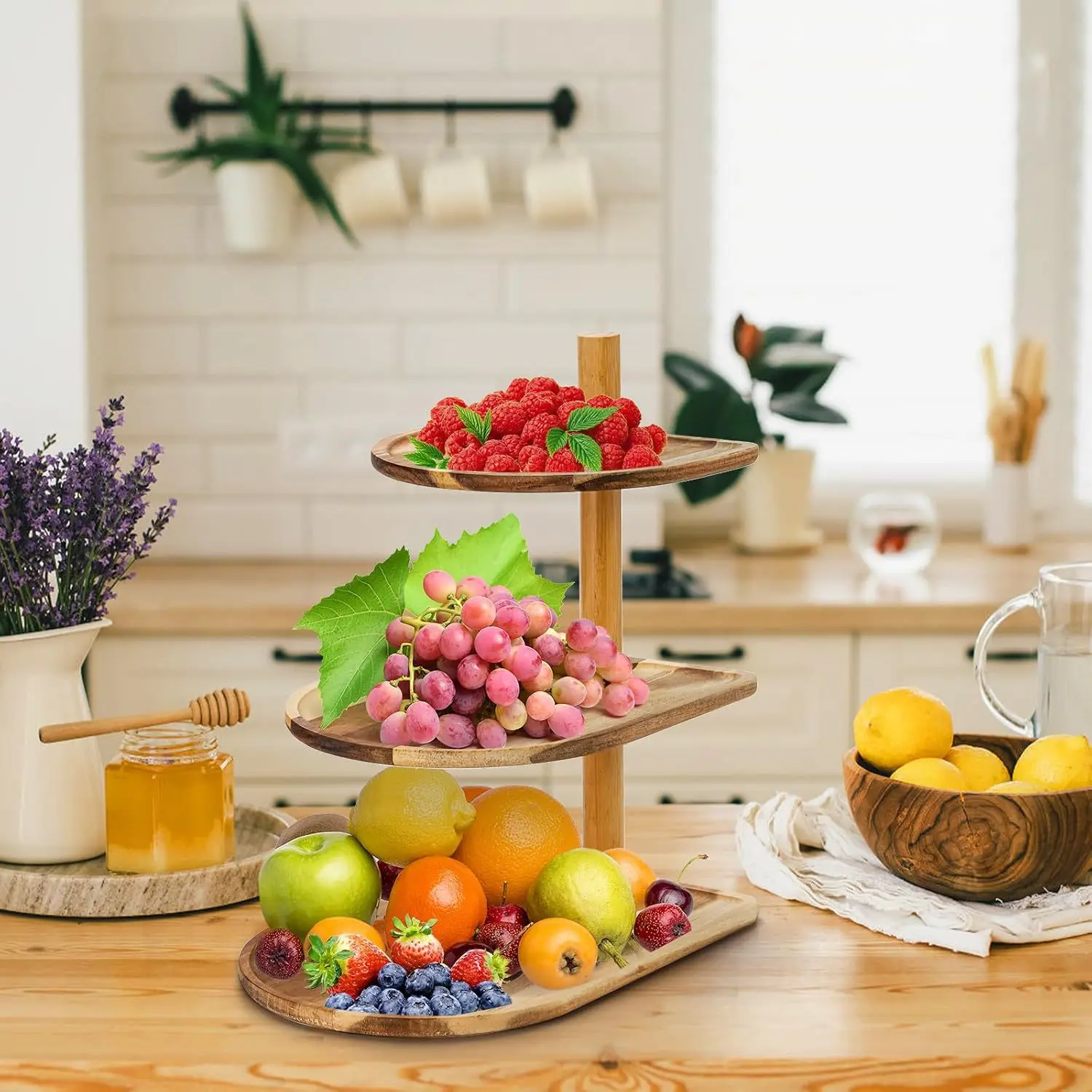 Creative retro three-layer fruitcake tray with rotatable household dessert and snack shelves