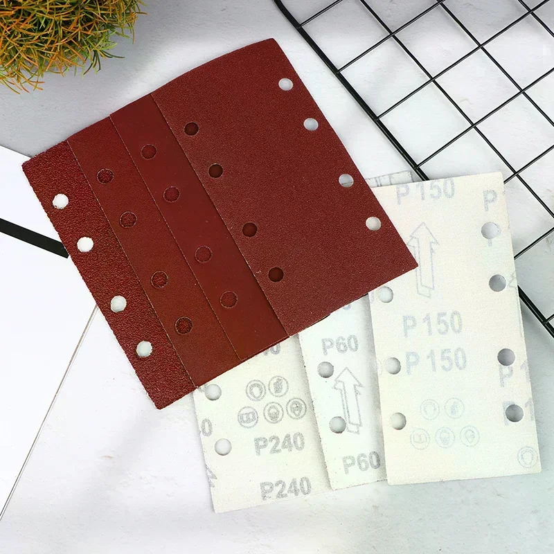 10pcs 8-Hole Rectangular Premium Flocked Sandpaper Sheets Self-Adhesive 185X93mm - Assorted Grits For Air Grinders