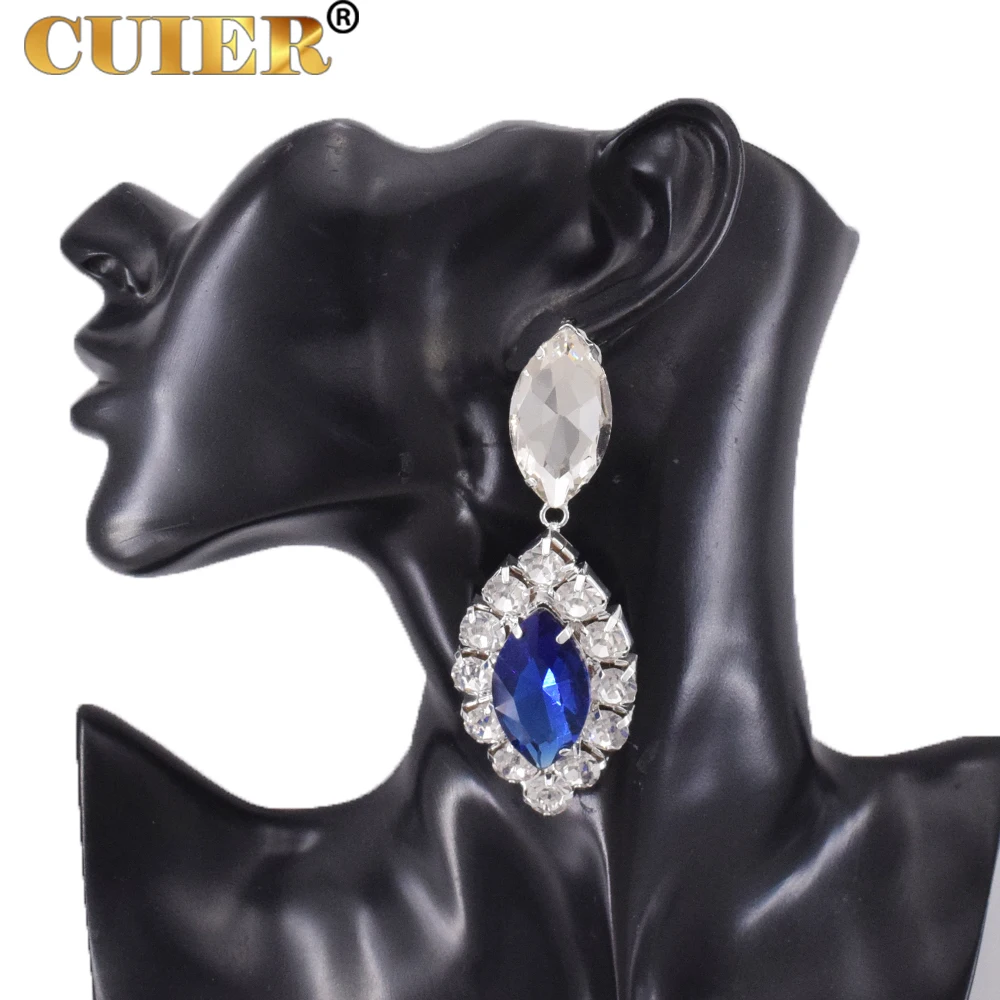 CUIER Clip on 9cm Amazing Yellow Pendant Drop Earrings for Women SS38 Rhinestones Shiny Glass Top Quality Accessories for Man