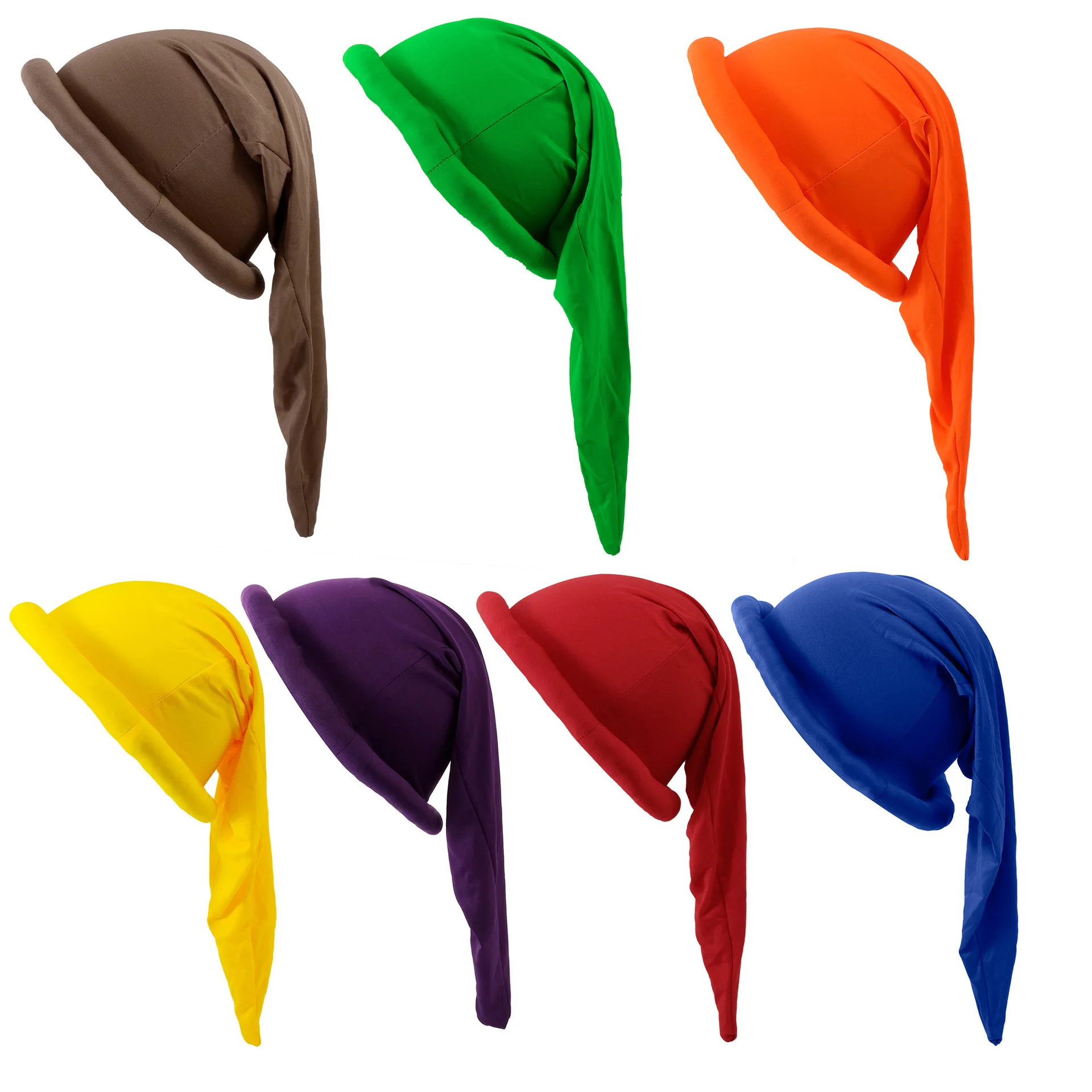 Set de 7 Gorros de Enanitos Coloridos para Navidad y Halloween, Gorro Cónico Rojo, Verde, Morado, Naranja, Azul, Marrón y Amarillo, Recuerdo de Fiesta, Accesorio para Fotos
