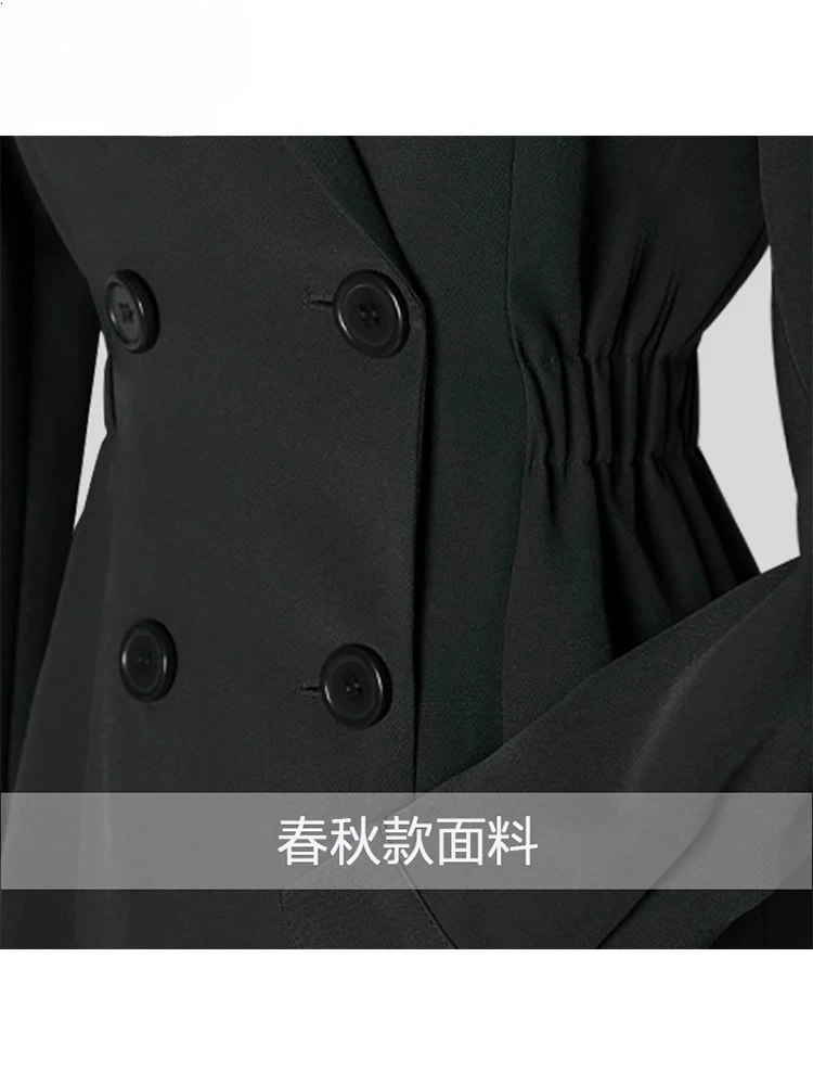 Trench lungo aderente nero da donna, chic ed elegante, monopetto, abbigliamento firmato di lusso, primavera, elegante 2025, vendita calda