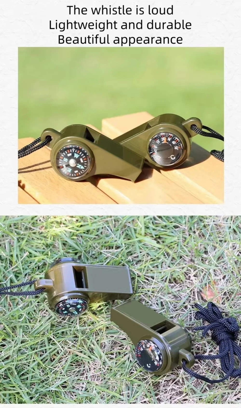 3-in-1 Outdoor-Notfallpfeife mit Kompass, Thermometer, Outdoor-Pfeife, Bequem zu Tragen, Geeignet für Camping und Wandern – Detail 4