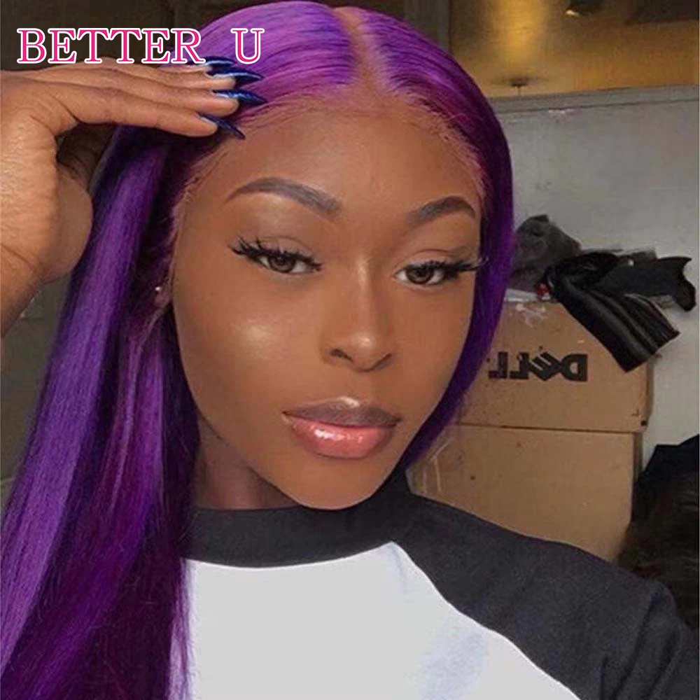 Purple Bone Straight 13X6 Transparent Lace Front Human Hair Wigs For Women Brazilian PrePlucked 13x4 Lace Front Wig Human Hair