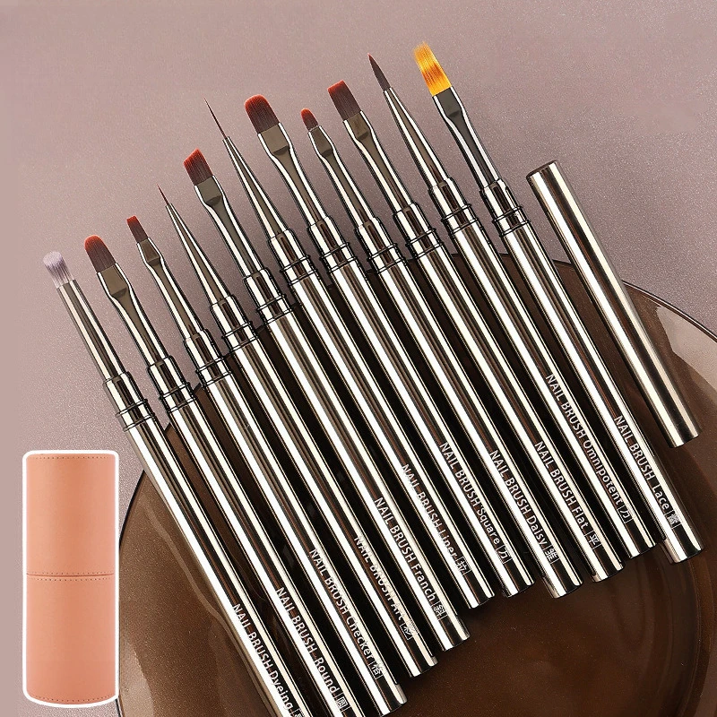 

1Pc New Fashion Metallic Gray Nail Art Brushes Painted Pull Line Painting Flower Pen Phototherapy Sweeping Manicure Brush