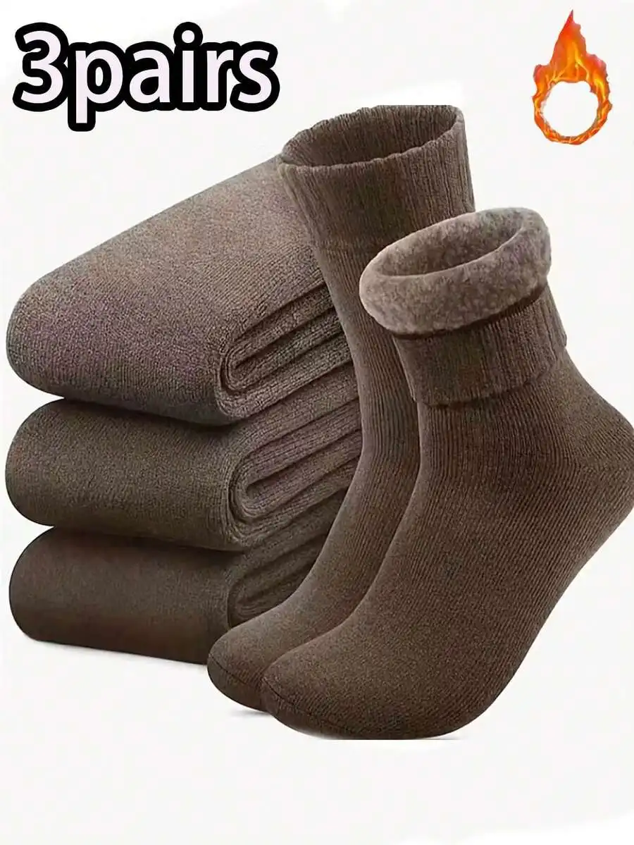 

3 Pairs Mens Winter Warm Thick Fleece Lined Socks Reinforced Toe Heel Outdoor Hiking Comfortable