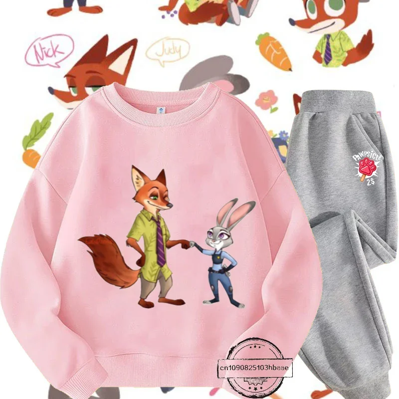 Zootopia children's round neck hoodie set autumn and winter long sleeve new Disney cartoon cartoon printing boys and girls