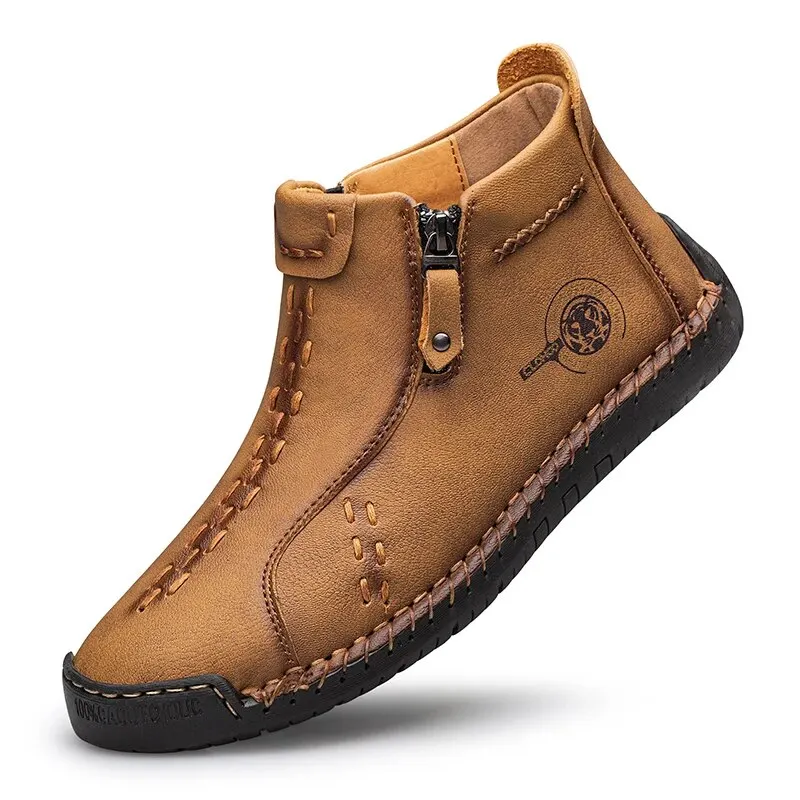 CLOHOO Men\'s Casual Stitching Ankle Boots Breathable Anti-slip Lace-up Walking Shoes With Side Zipper Decor For Outdoor