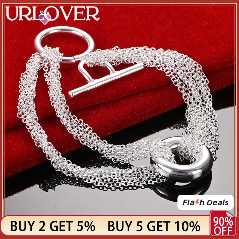 

URLOVER 925 Sterling Silver Circular Bracelets For Woman Bracelet Engagement Wedding Party Birthday Fashion Charm Jewelry Gifts