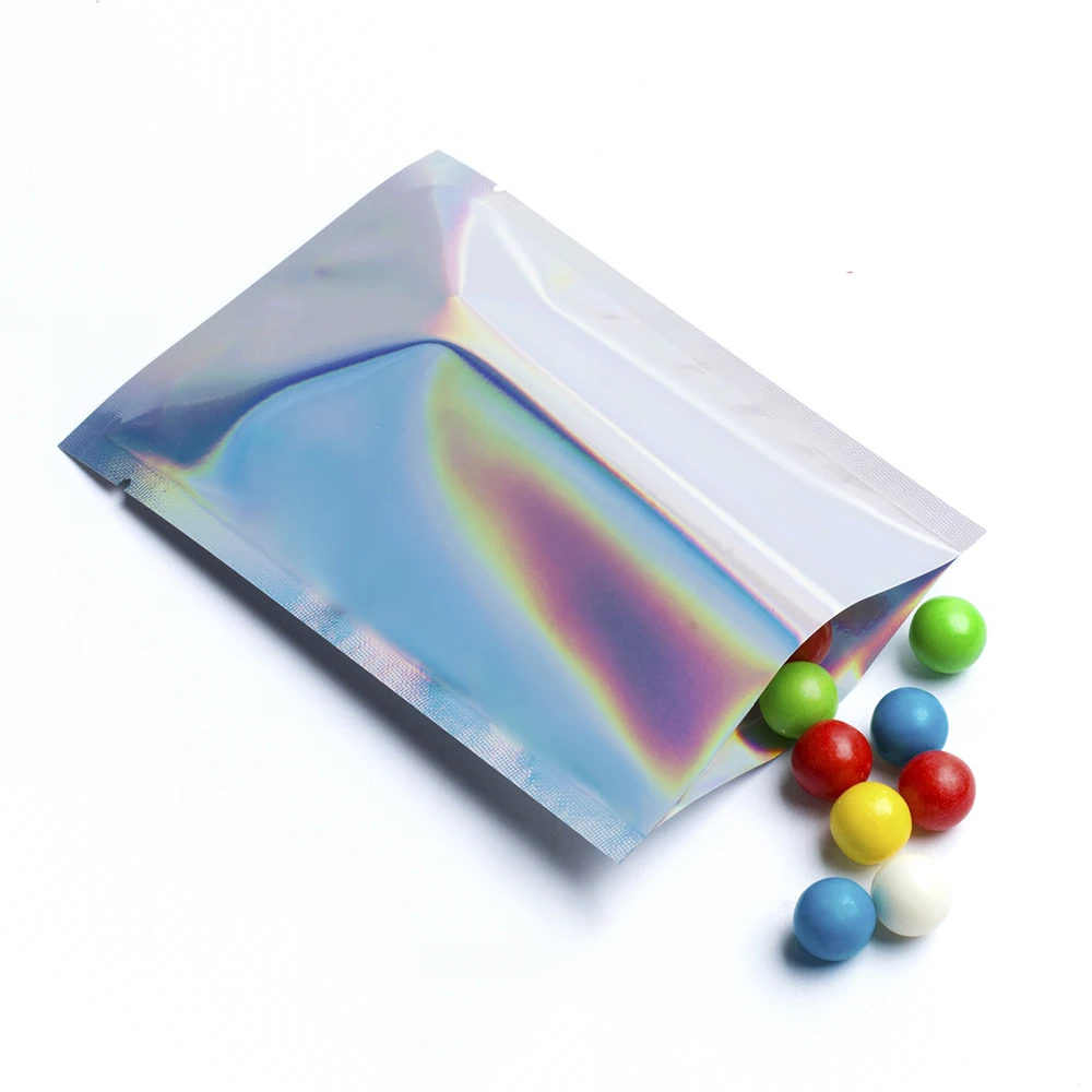 100Pcs Waterproof Vacuum Sealer Mylar Pouch Heat Sealable Open Top Product Packaging Aluminum Foil Holographic Bags