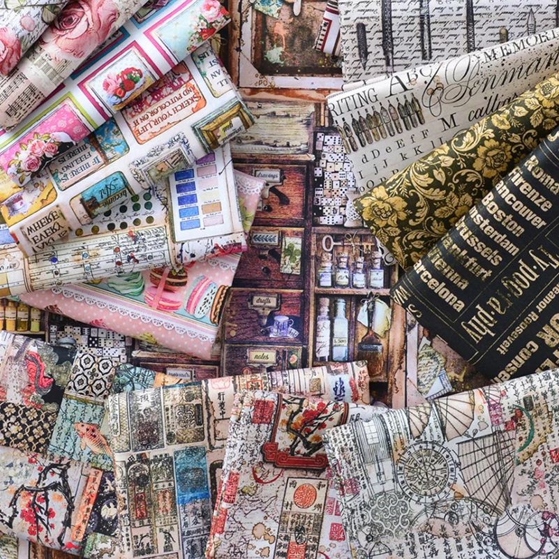 Vintage Newspaper Printed Fabric Scrapbook Rose Cakes for Sewing DIY Handmade by Half Meter