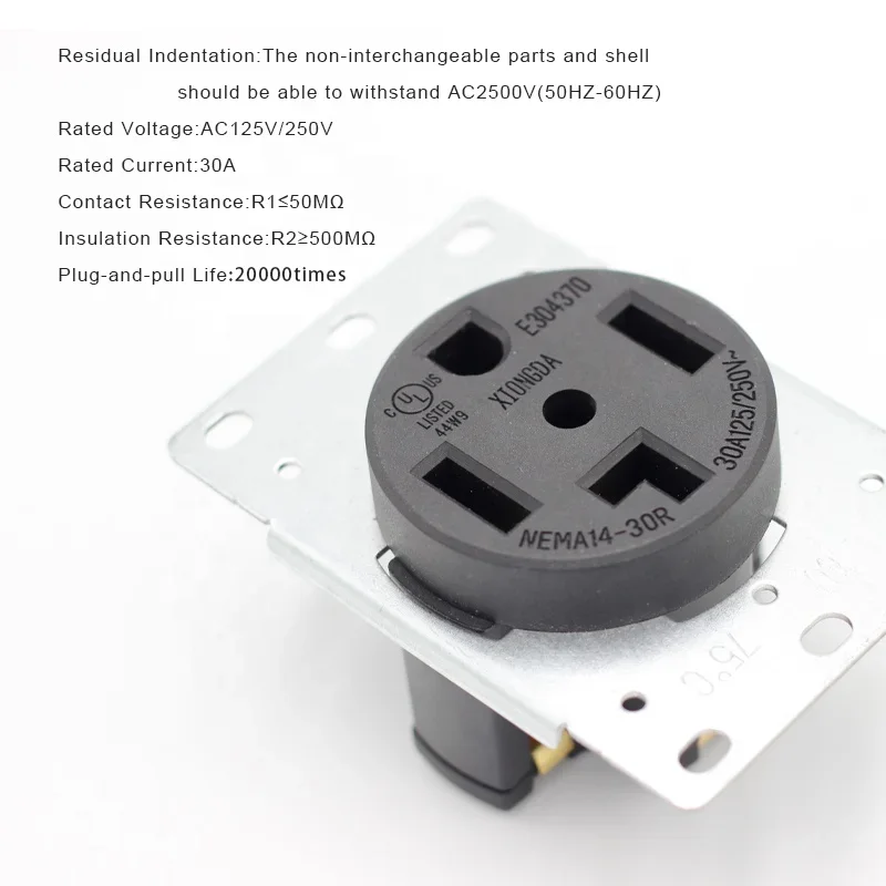 Flush Mount Electrica Receptacle NEMA 14 30R 3 Pole 4 Wire Power Socket with UL Certification for Industrial Equipment - view 4