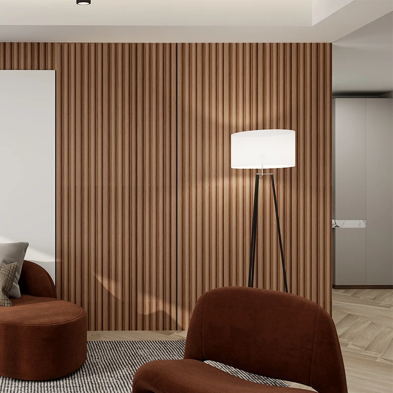 2440*147mm Solid Wood Acoustic Bathroom & Staircase Wall Panel With Wave Grille Design Waterproof & Fireproof Cladding
