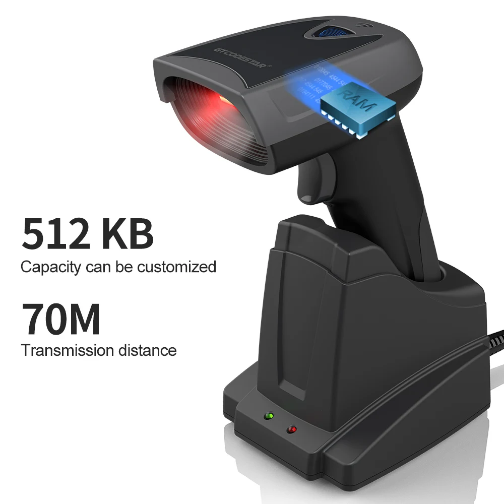 GTCODESTAR Wireless Bluetooth Barcode Scanner 2D Barcode Reader Handheld Barcode Scan Gun Alipay Scanner with Charging Stand