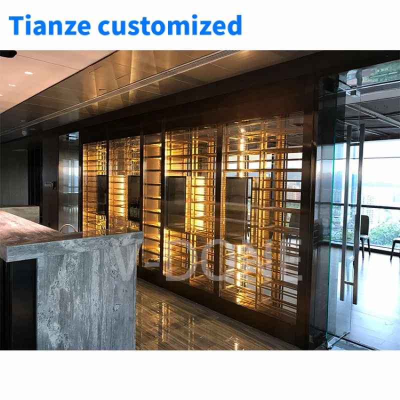 

[Customized]Modern luxury custom stainless steel wine bar cellar wall large wine whiskey glass thermostatic wine storage cabinet