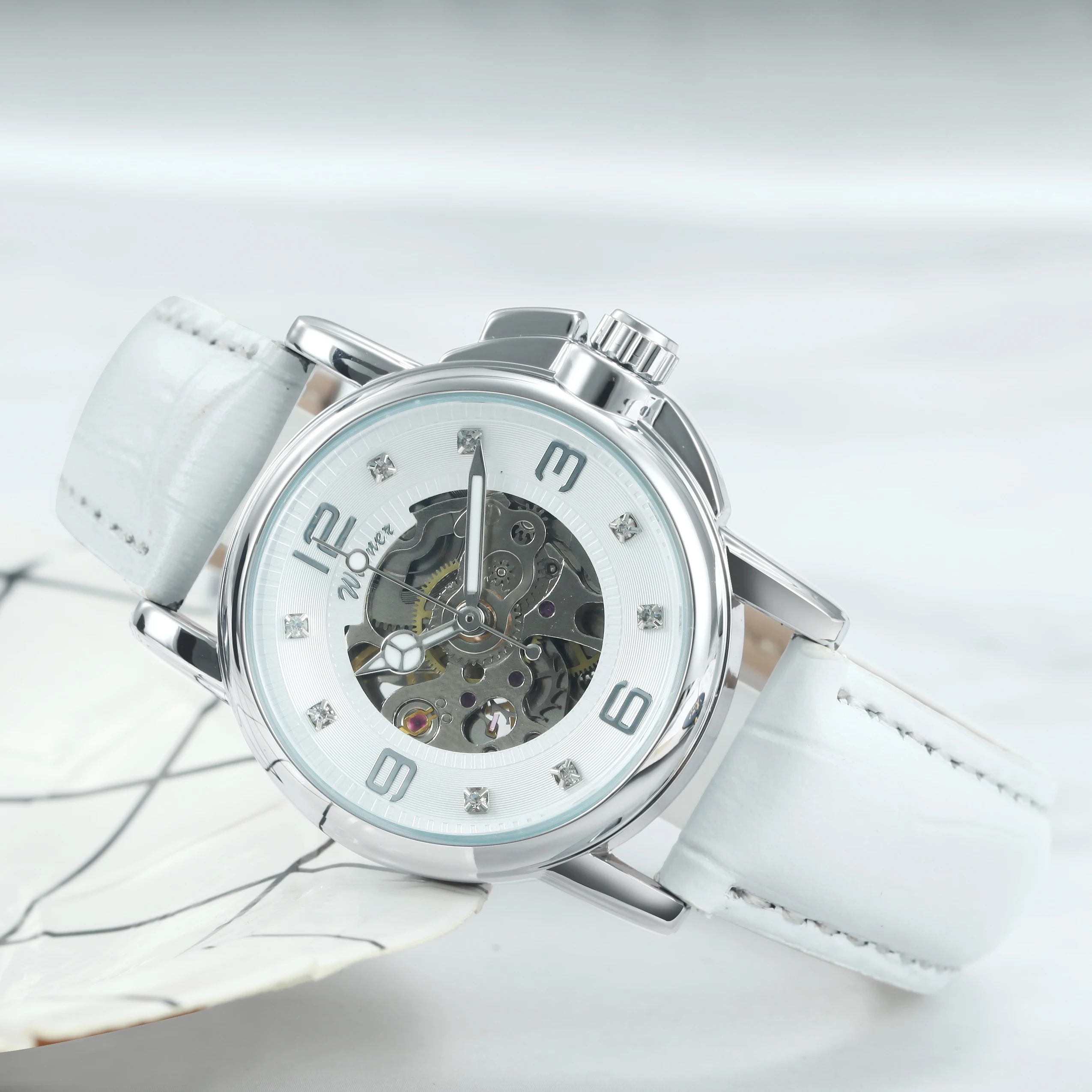 WINNER Business Ladies Watches Top Brand Luxury Skeleton Elegant Automatic Mechanical Watch for Women Leather Strap Wristwatches