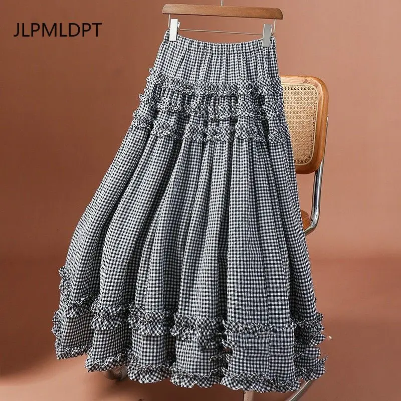 

Korean lace large splicing skirt 2025 summer new high waist and thin high-end design long dress women