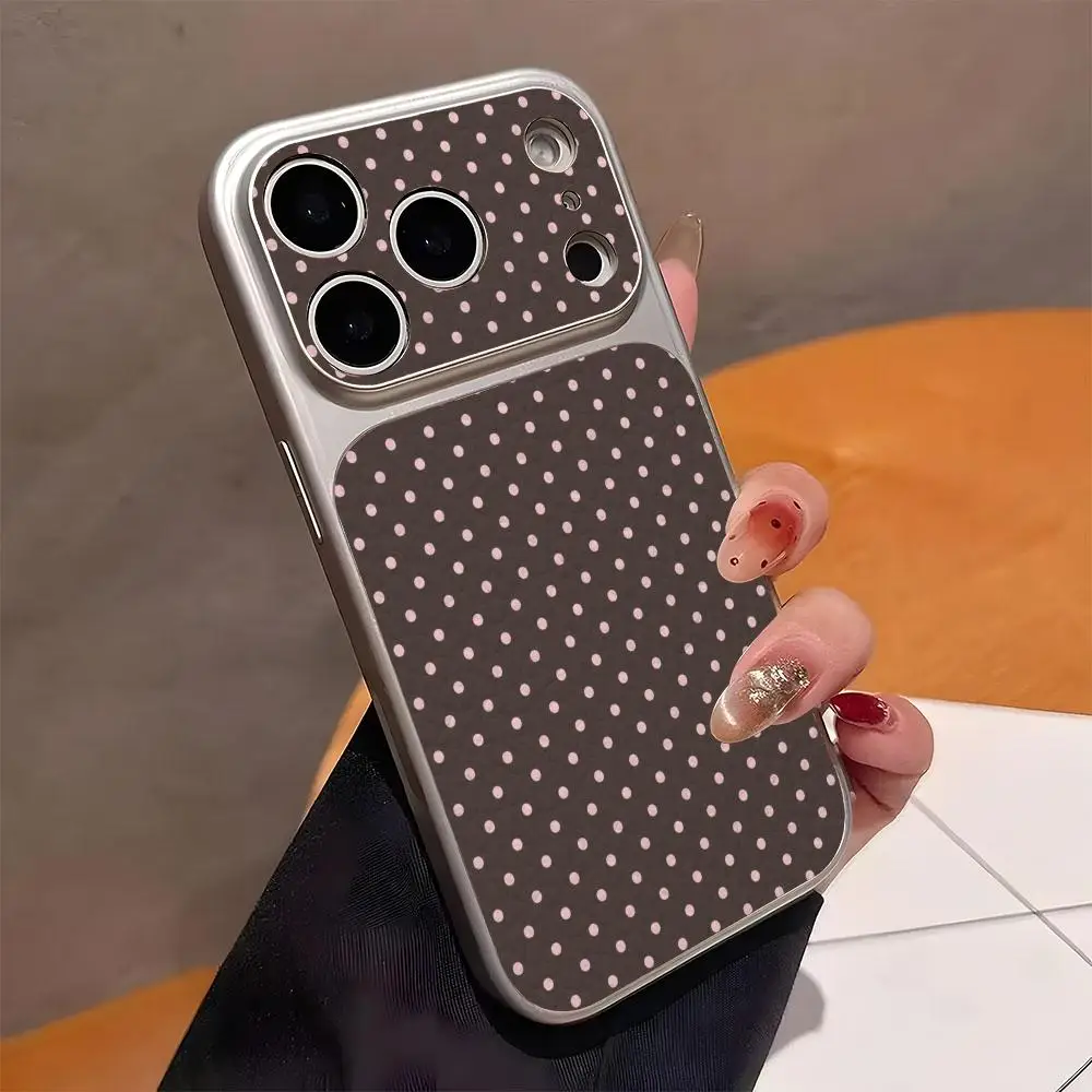 Simple brown polka dot lambskin phone case suitable for iPhone 17 16 15 14 13 12 11 Pro/Max/Plus anti drop and shockproof