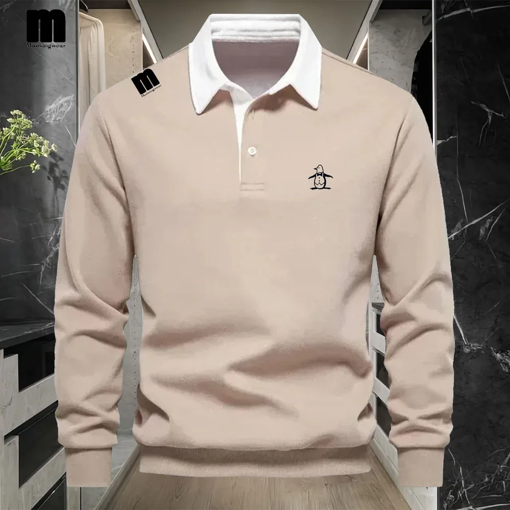 

2025 autumn and winter golf shirt long sleeved men's golf T-shirt Polo shirt casual classic solid color Polo collar men's golf c