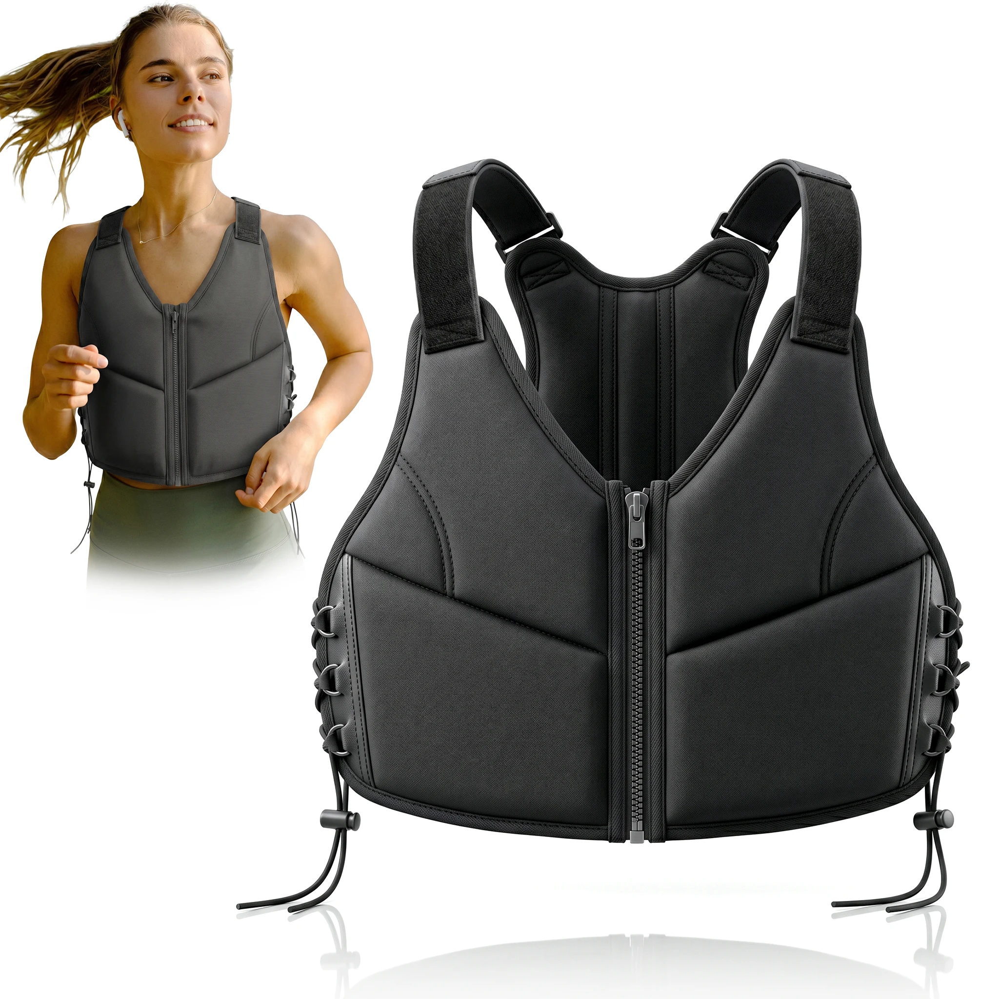 10LBS Adjustable Weighted Vest for Women Breathable Workout Vest with Zipper & Lace-Up Design for Running, Walking & Strength Training
