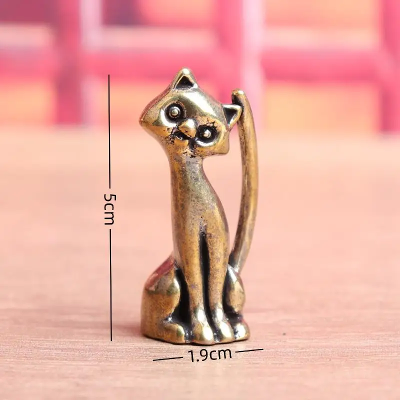 1X Antique Brass Cat Lovers Statue Ornament Copper Animal Sculpture Incense Burner Home Desktop Decorative Figurines & Miniature