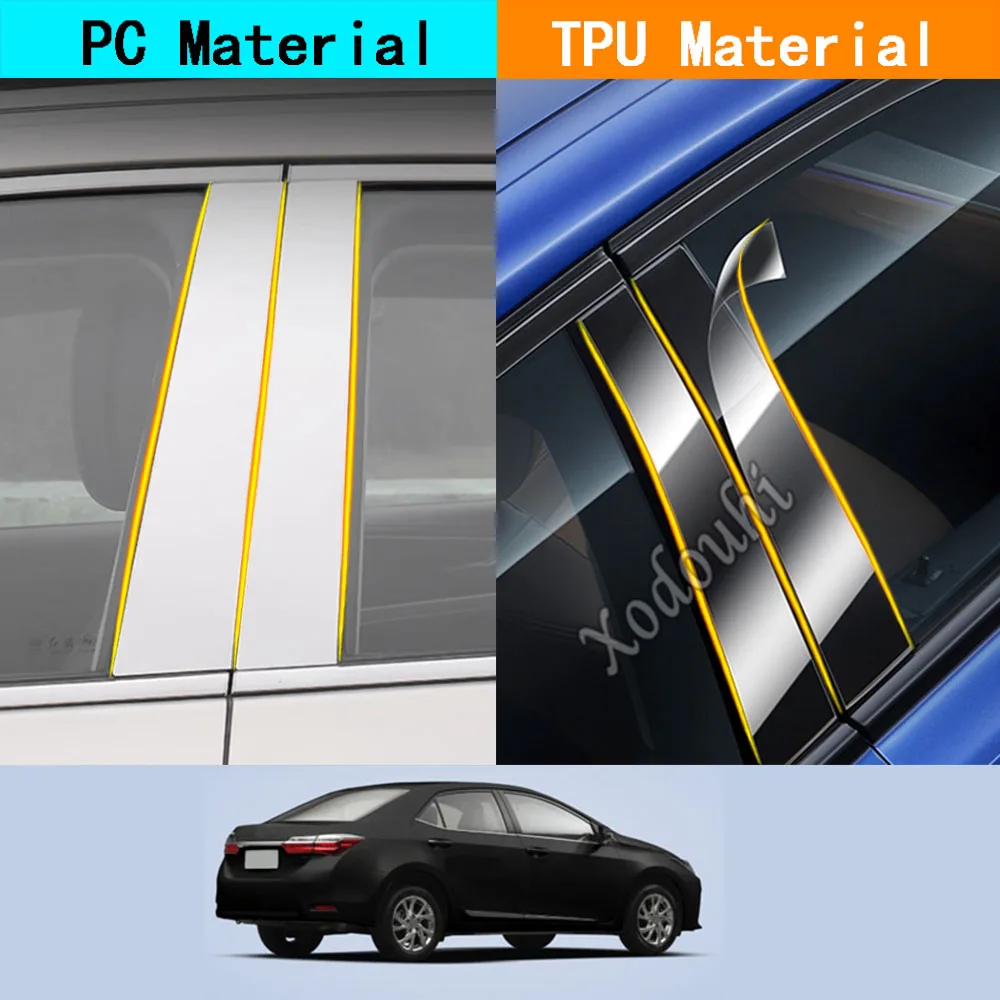 

Car TPU/Glossy Mirror Pillar Post Cover Door Trim Window Sticker 6pcs For Toyota Corolla Altis 2014 2015 2016 2017 2018 2019