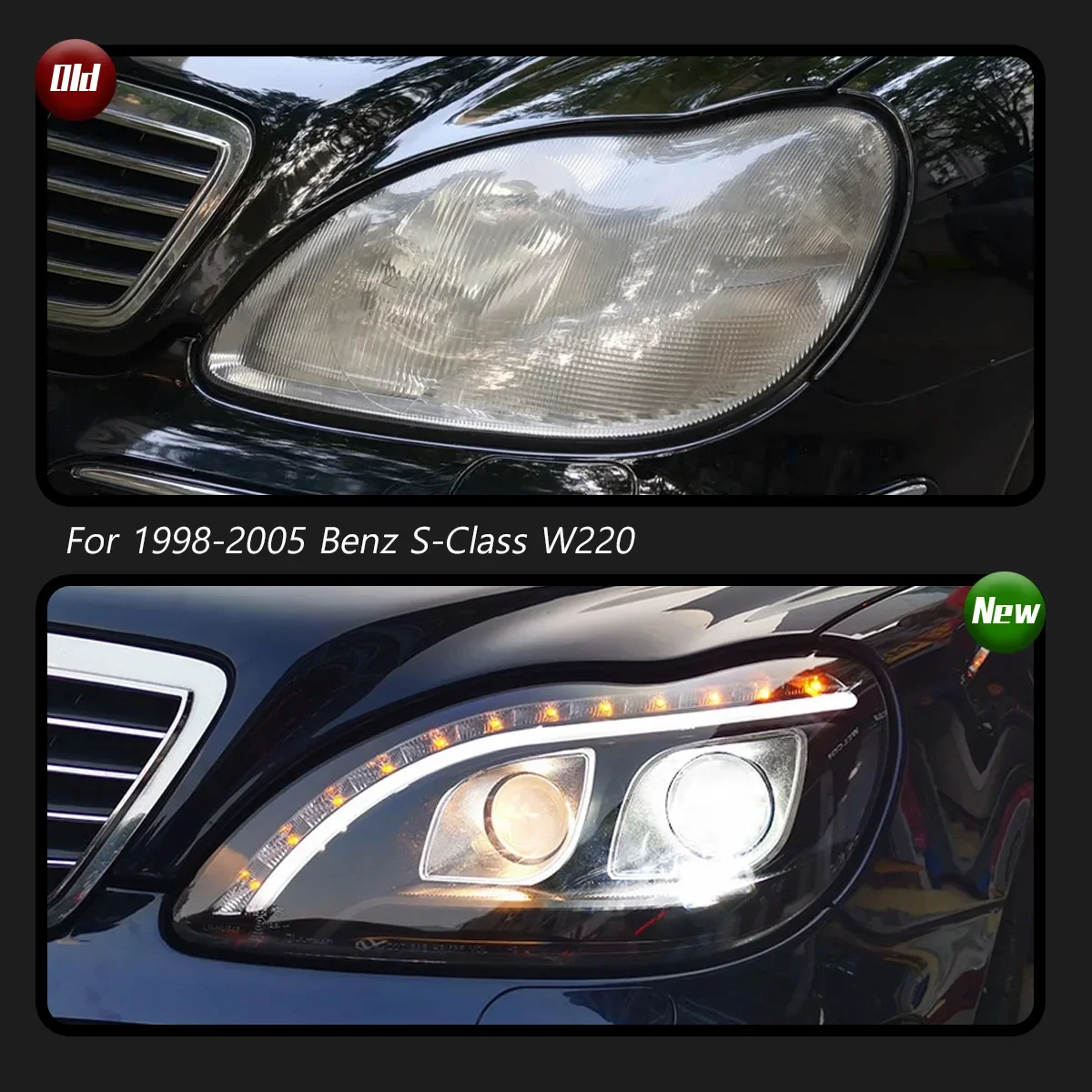 

Auto Accessories Car For Benz S-Class W220 1998-2005 Headlight Upgrade Modified to New DRL Dynamic Turn Signal LED Headlight Aut
