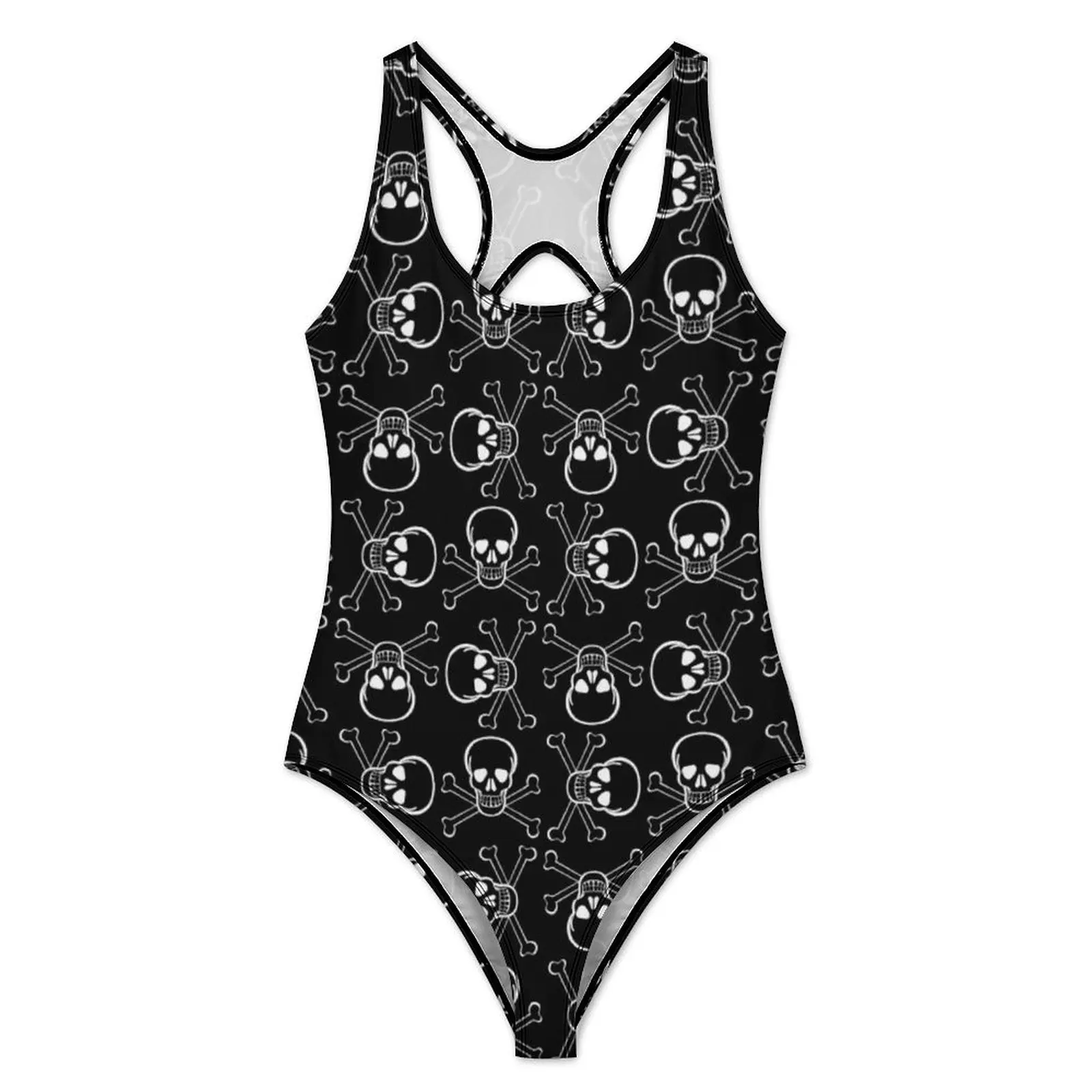 Gothic Print Swimsuit Sexy White Skulls and Crossbones One Piece Swimwear Push Up Swimsuits Fashion Fitness Bathing Suits