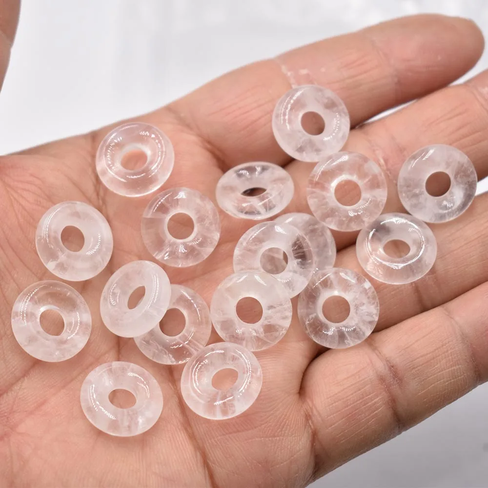 Naturstein Quarzkristall Tigerauge Opal Türkis Kreis 15mm Donut-Anhänger für DIY-Schmuckherstellung Halskette 26 Stück – Detail 13