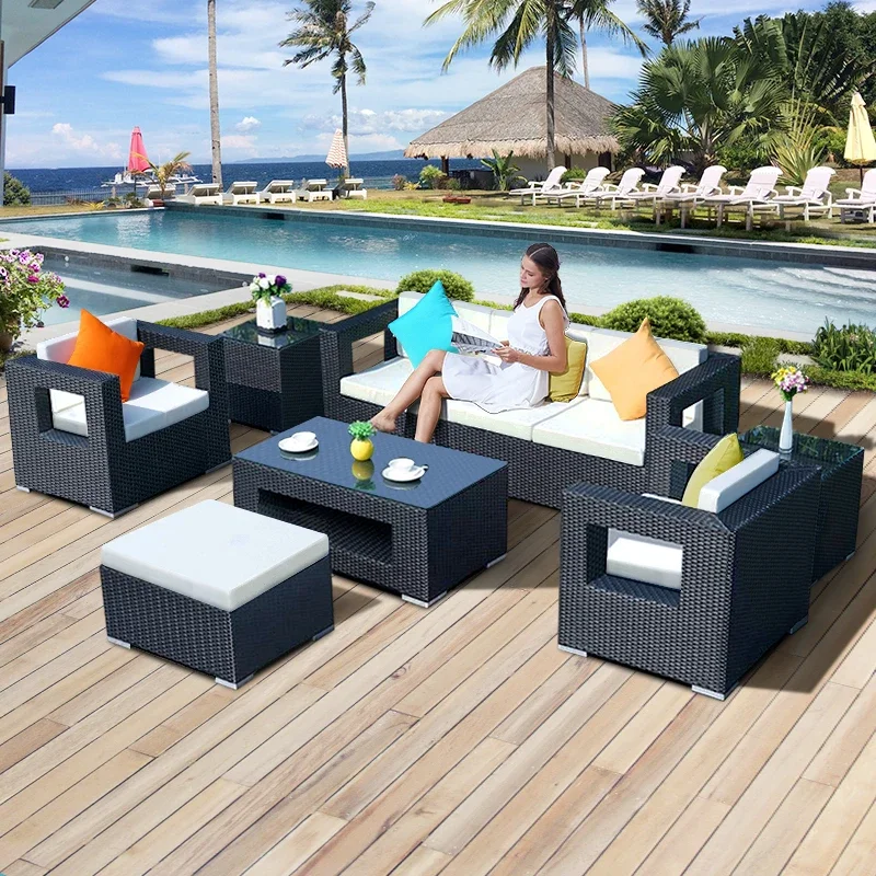 Outdoor sofa, courtyard, terrace, balcony, three person leisure rattan art, waterproof outdoor sofa