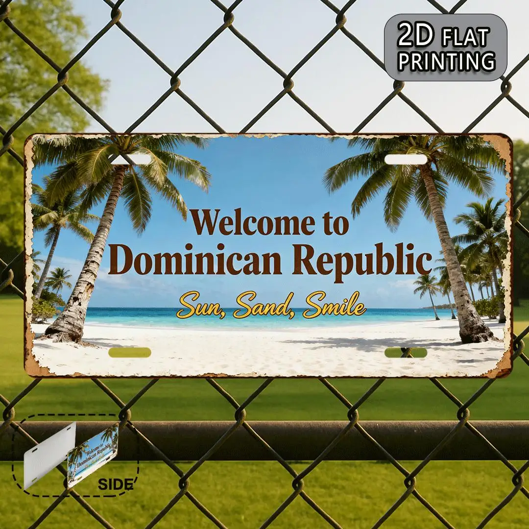 2D Flat - Decorative Use Solely, 2D Flat Aluminum Sign, 1pc Dominican Republic Beach Retro Aluminum Fake License Plate Metal
