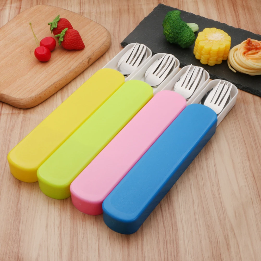 

8pcs Portable Tableware Box Plastic Pulling Type Storage Organizer Spoon Fork Chopstick Container Compact Carry Case For Bag