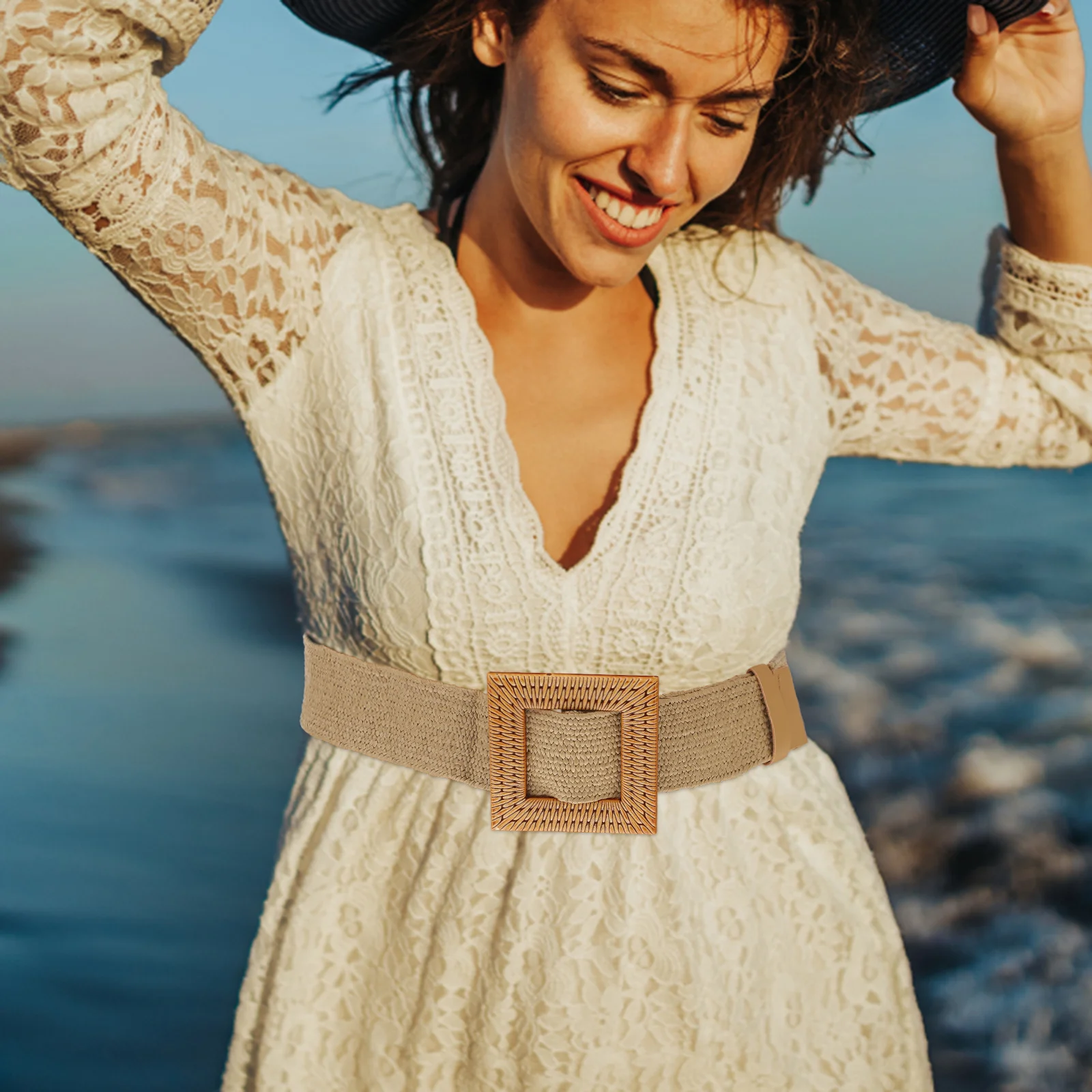 

3Pcs Women Round Buckle Waist Belts Braided Elastic Wide Belts Casual Dress Accessories Stretch Belt for Women