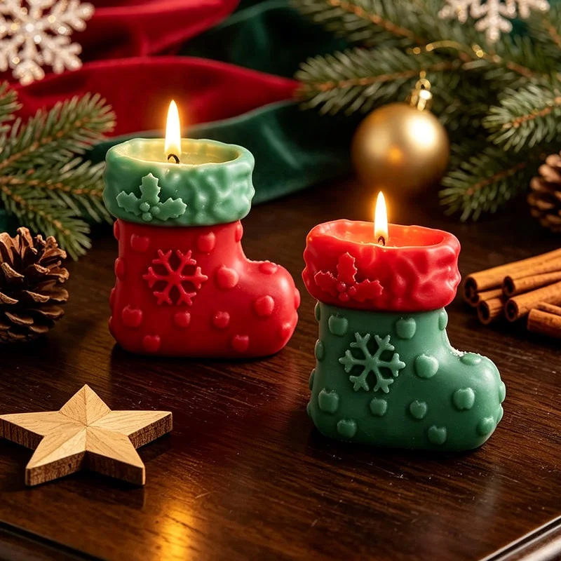 Christmas Theme Sock Shaped Aromatherapy Candle Dual-use Fragrance Home Ornament Decor for Xmas Holiday Party